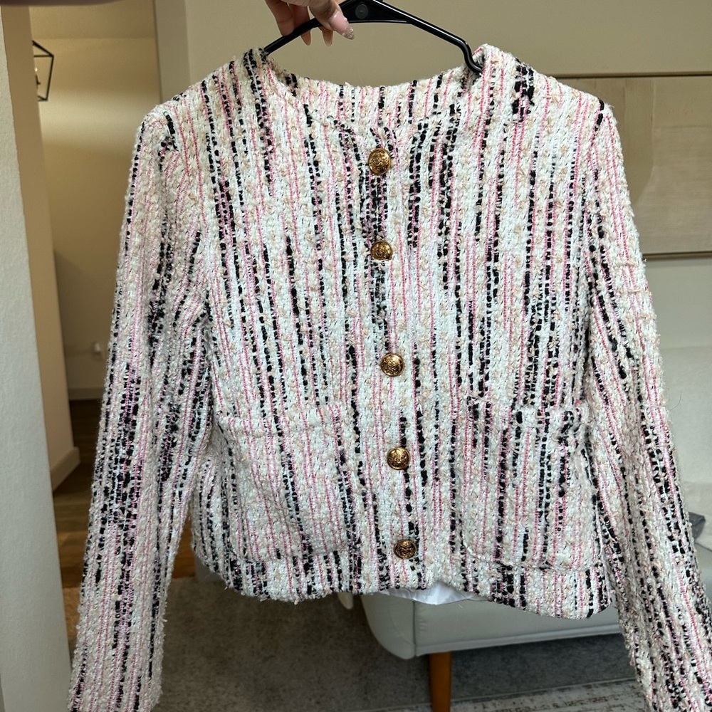 Chanel Inspired Tweed Jacket - Pink and Black